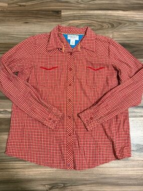 VTG Wrangler Western Shirt Mens XL Red Plaid Pearl Snap Long Sleeve Cowboy